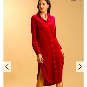 Umgee Velvet Long Sleeve Collar Button Down Dress